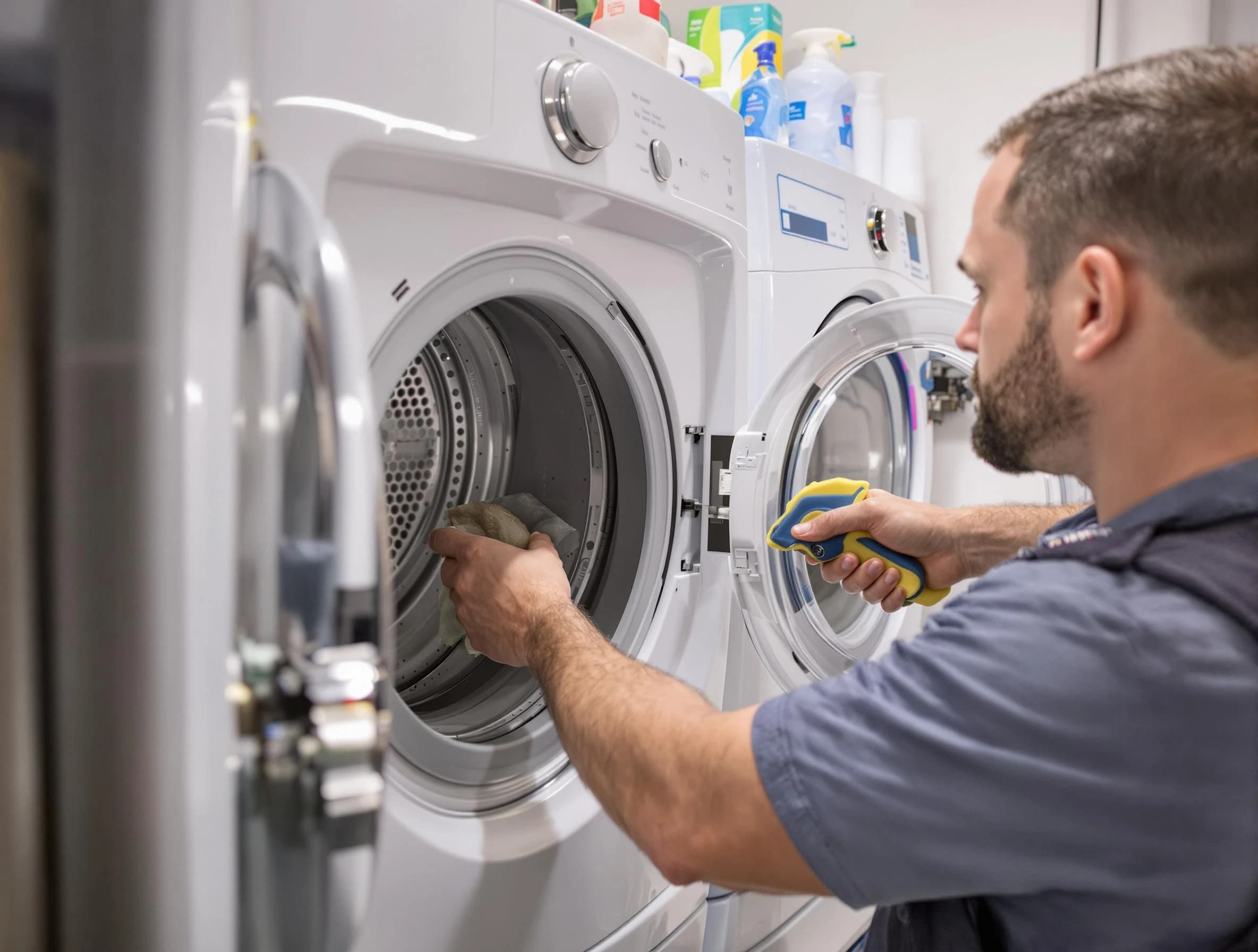 Guadalupe Dryer Vent Cleaning specialist removing lint buildup from a dryer lint trap system in Guadalupe