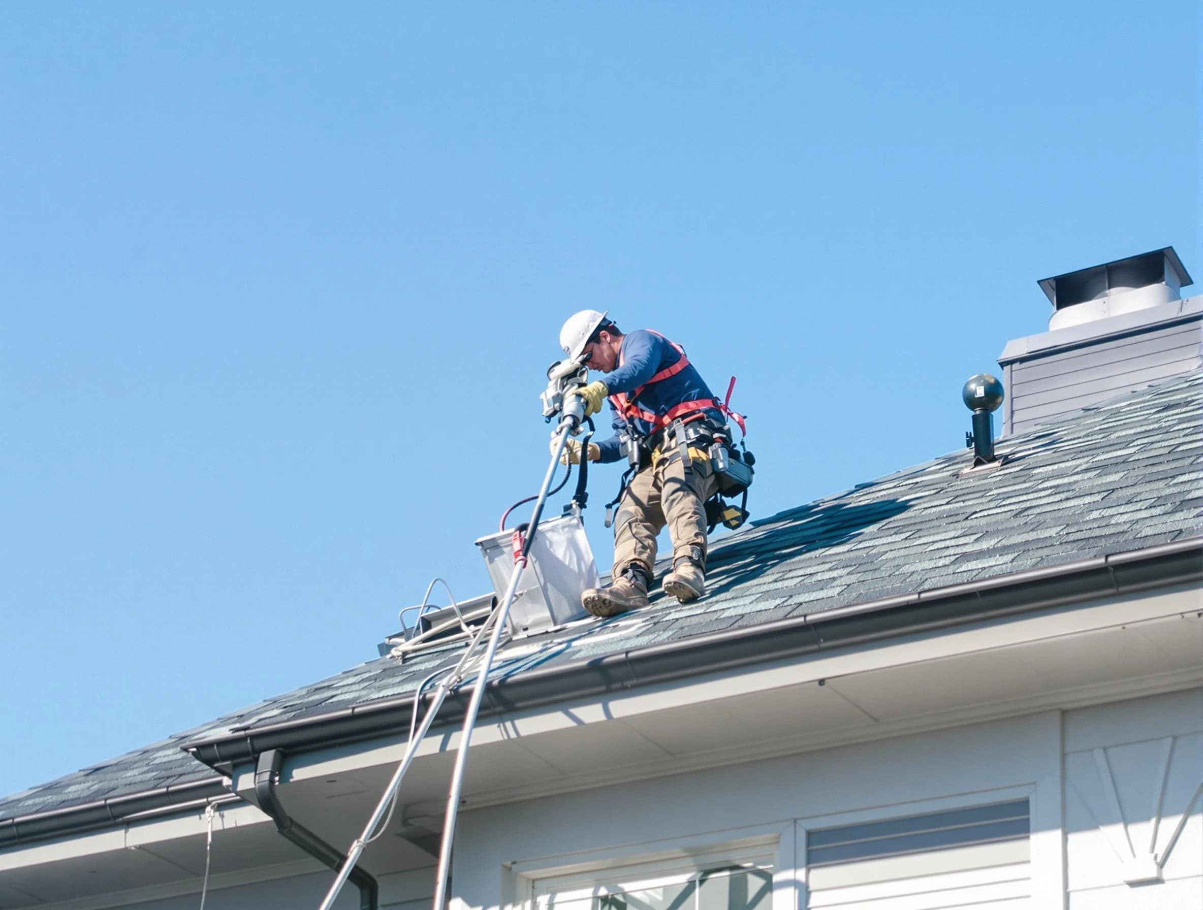 Guadalupe Dryer Vent Cleaning certified technician cleaning a roof-mounted dryer vent system in Guadalupe