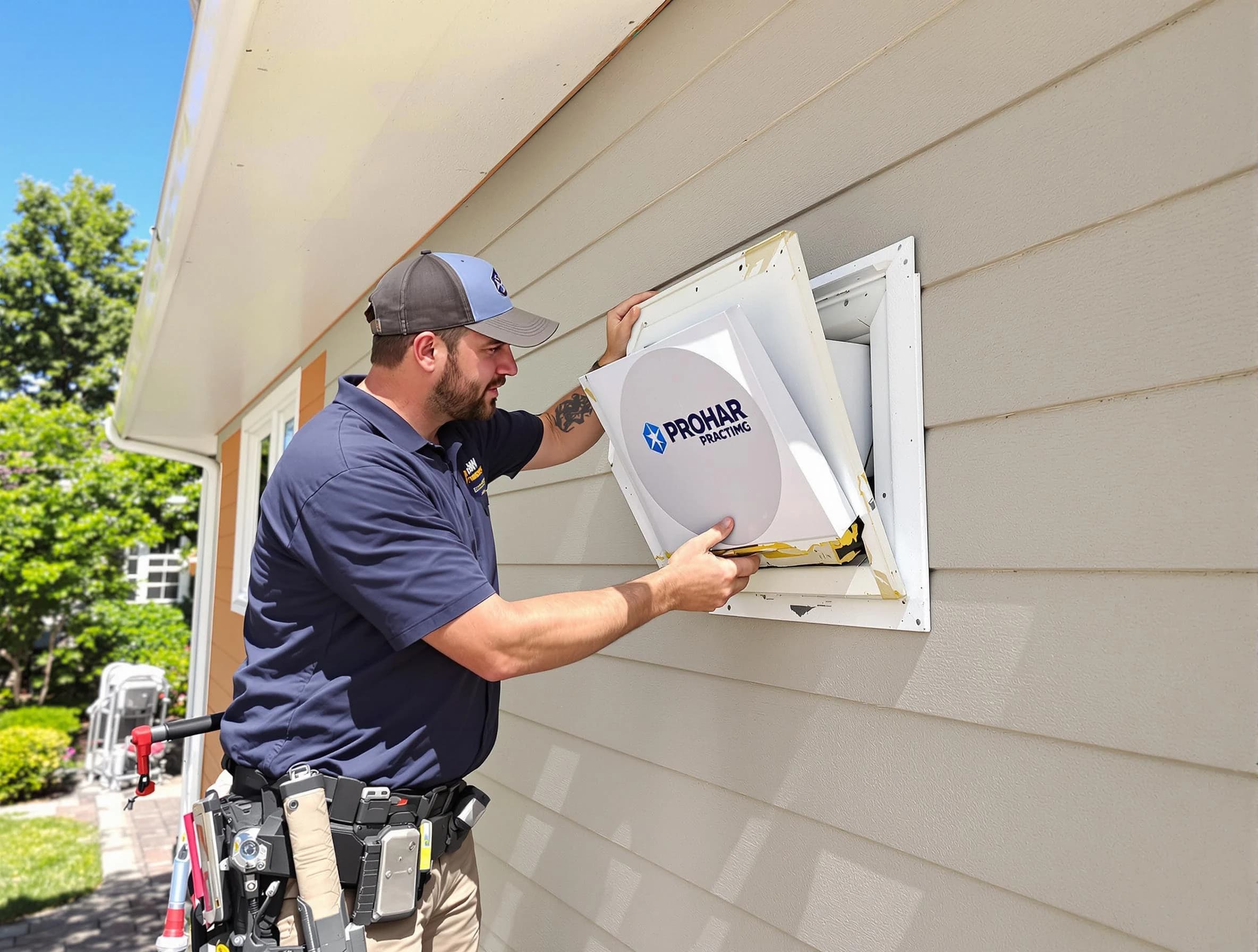 Guadalupe Dryer Vent Cleaning technician installing a new protective dryer vent cover on a home in Guadalupe