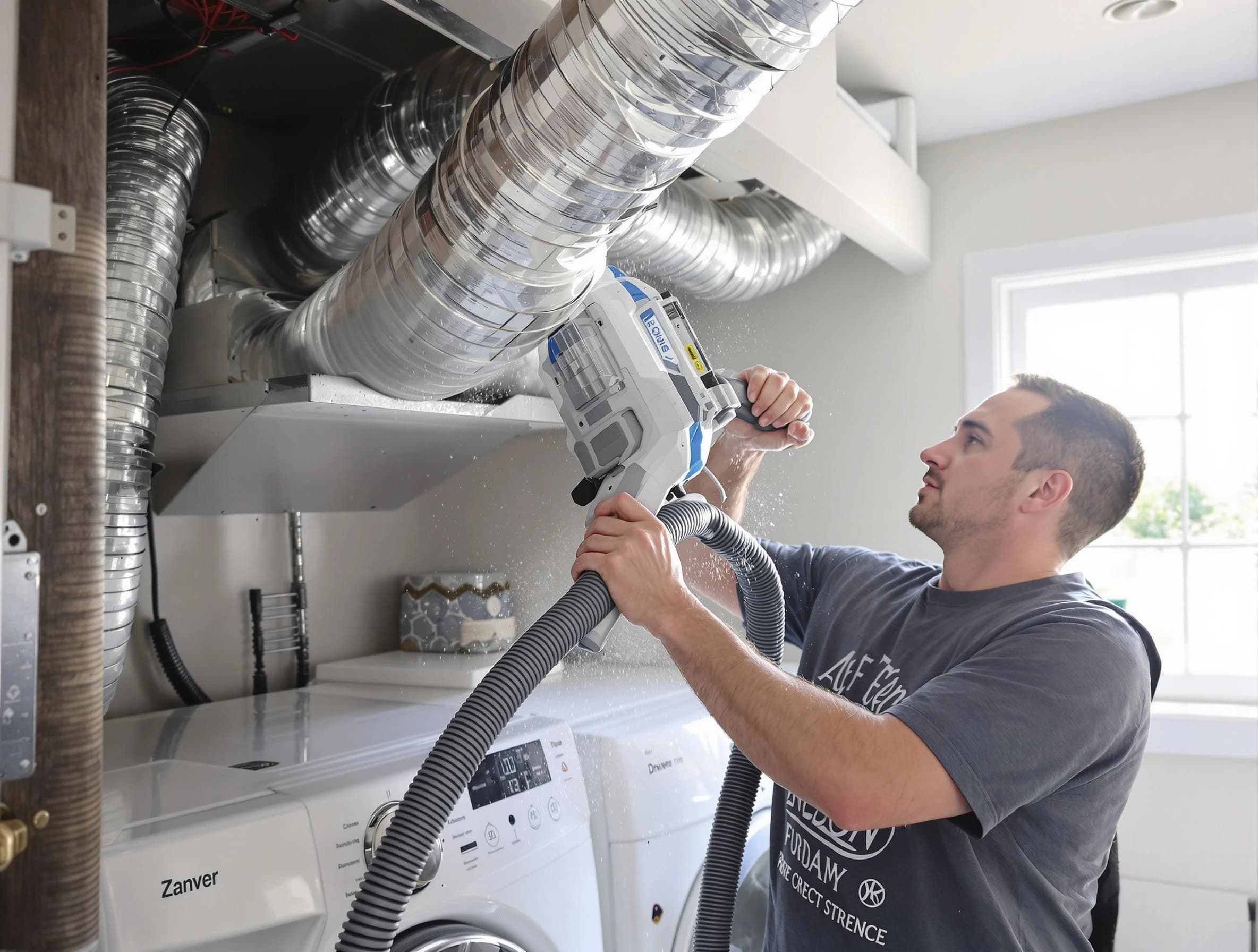 Guadalupe Dryer Vent Cleaning specialist cleaning deep within a dryer vent duct system in Guadalupe